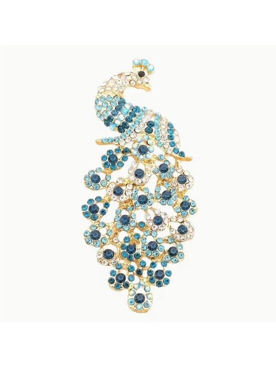 Jewelry - Brooch Blue Crystal Peacock Gold Tone